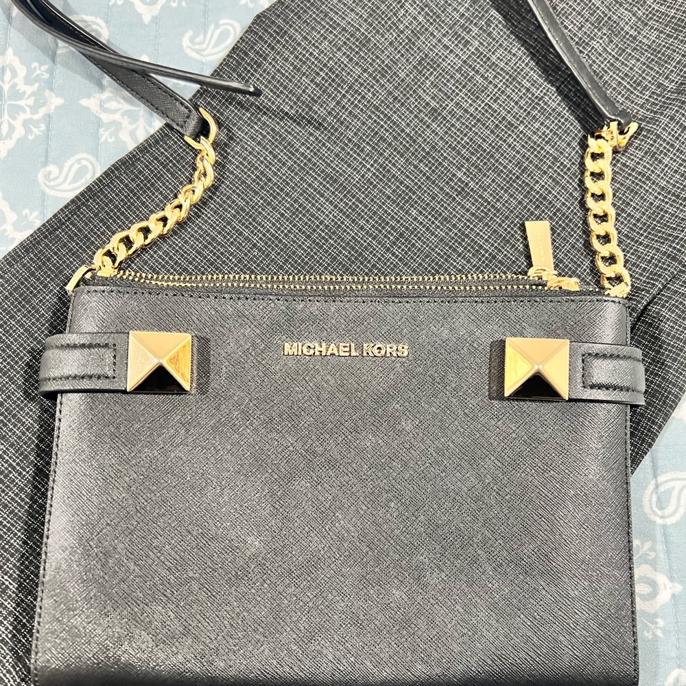 Michael Kors Black Crossbody Bag with Gold Accents